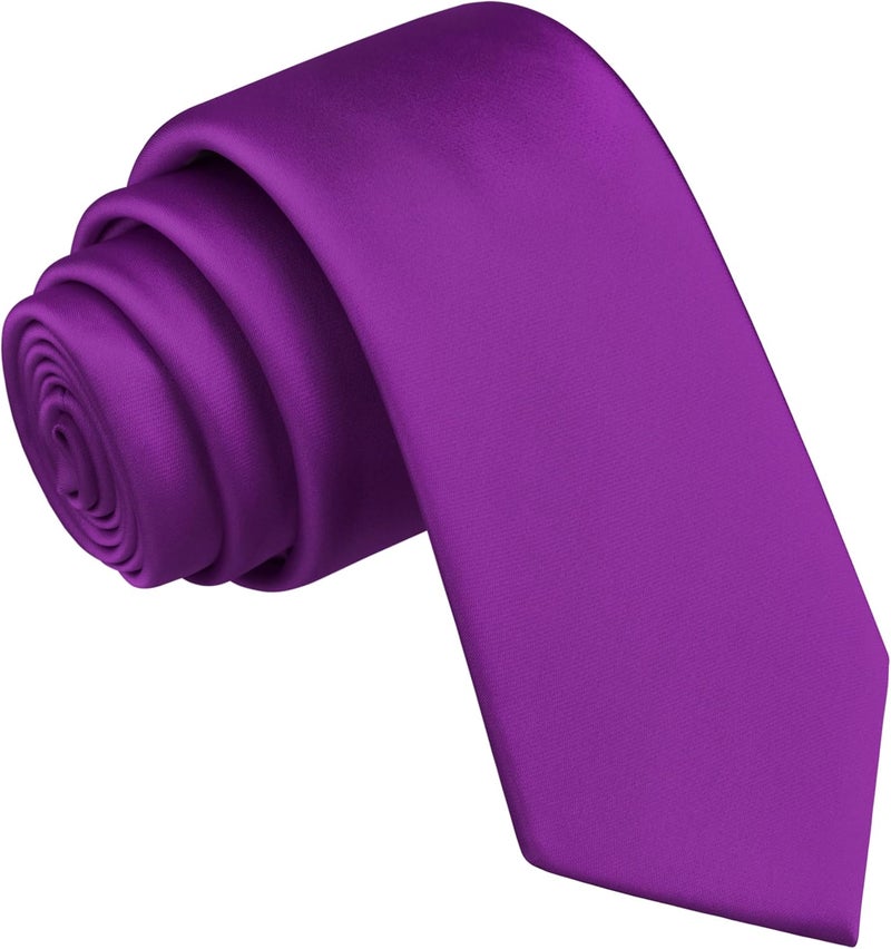 Branduce 2.4"（6cm） Mens Solid Skinny Satin Tie Pure Color Slim Necktie for Business and Wedding - Image 1